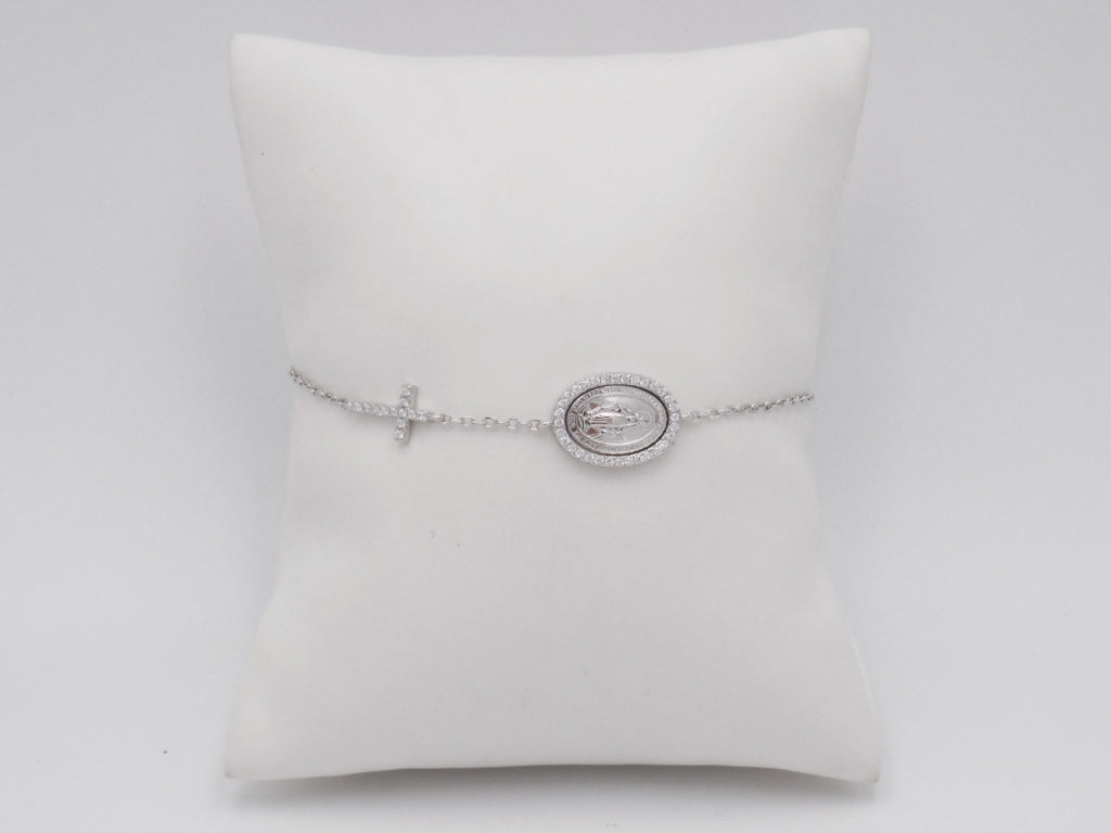 PULSERA CRUZ CON VIRGEN PLATEADA