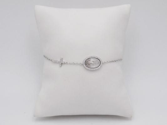 PULSERA CRUZ CON VIRGEN PLATEADA