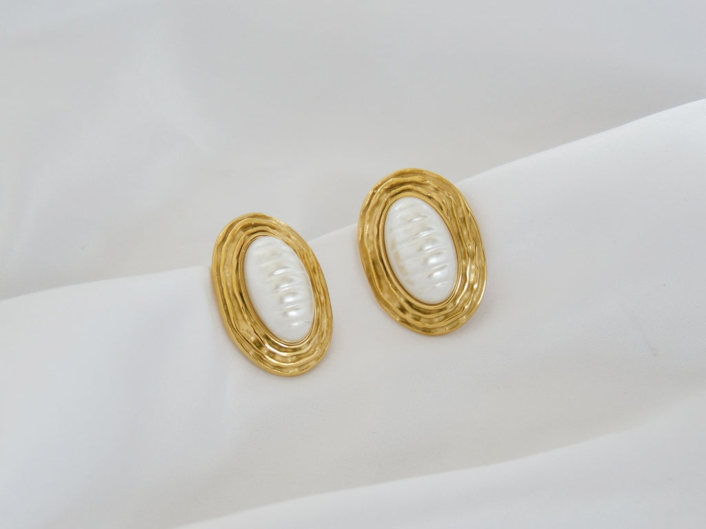 ARETE VINTAGE PERLA CON LINEAS