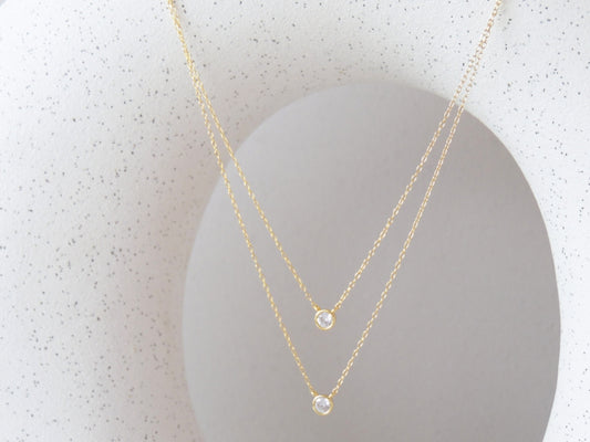 COLLAR LARIAT 2 ZIRCONIAS BISELADAS 2 LAYERS