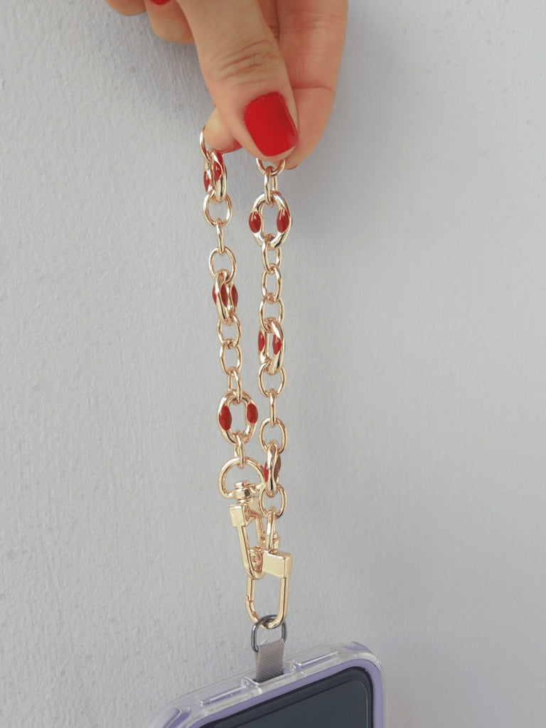 PHONE CHAIN DORADO CON ENAMEL ROJO