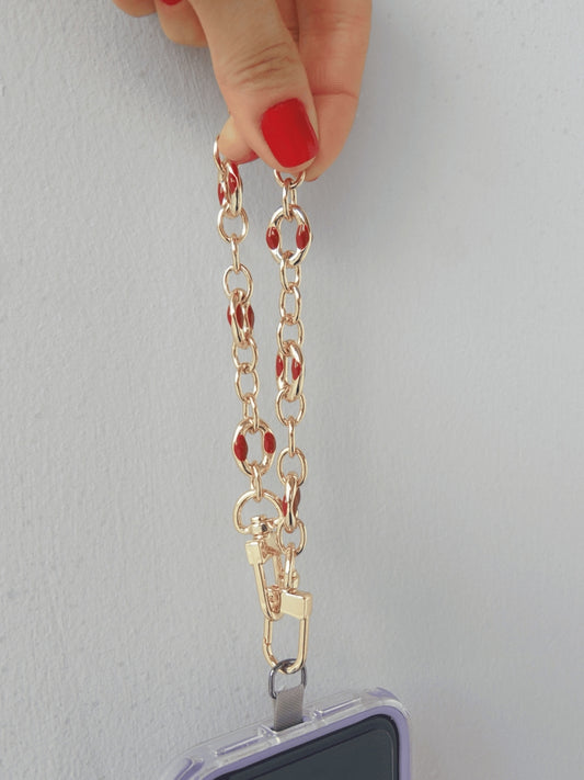 PHONE CHAIN DORADO CON ENAMEL ROJO