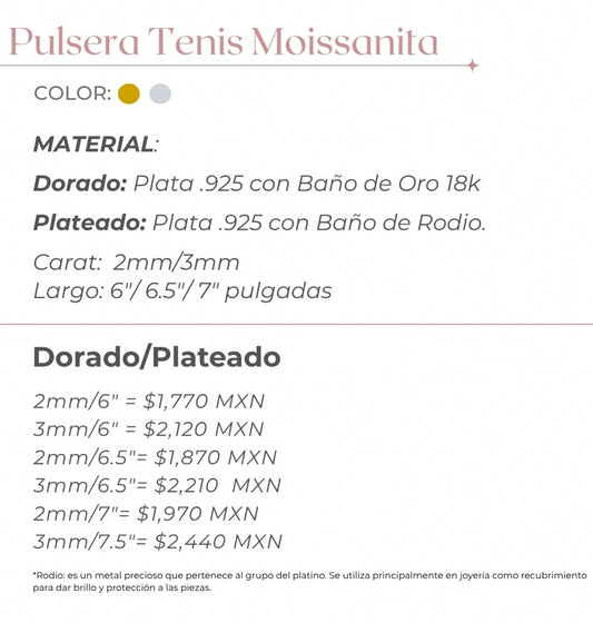 PULSERA DE TENNIS MOISSAINITA PLATEADO
