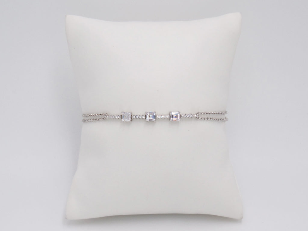 PULSERA 3 PIEDRAS CUADRADAS CON ZIRCONIAS PLATEADO