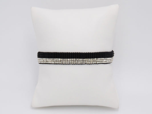 PULSERA BICOLOR NEGRO PLATEADO